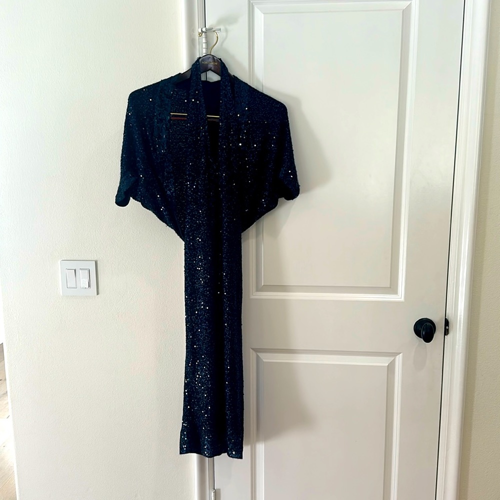 Donna Karan Navy Sequin Dress and Shrug Set